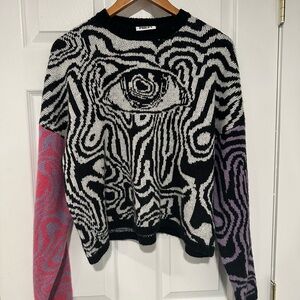 The Ragged Priest Black and White Eye Pattern Sweater